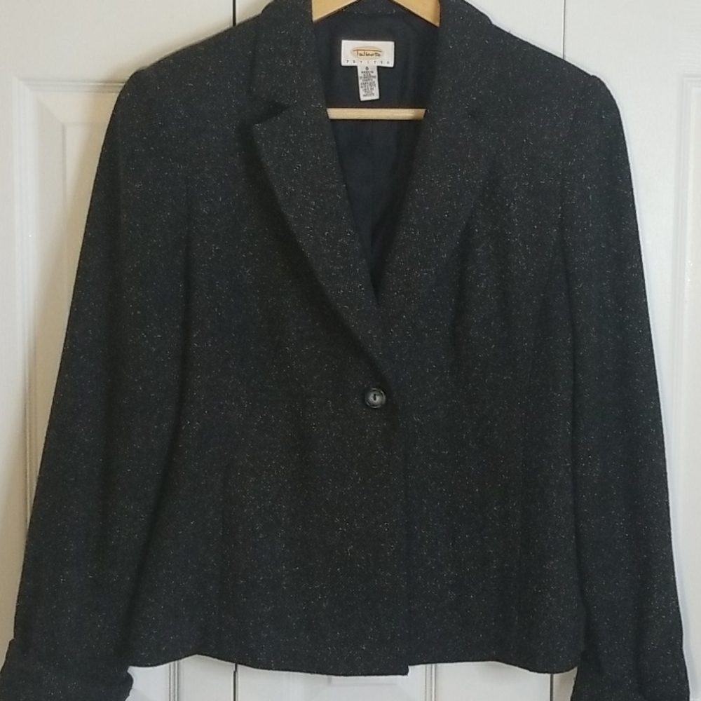 Talbots Black White Speckled Single Button Blazer - image 1